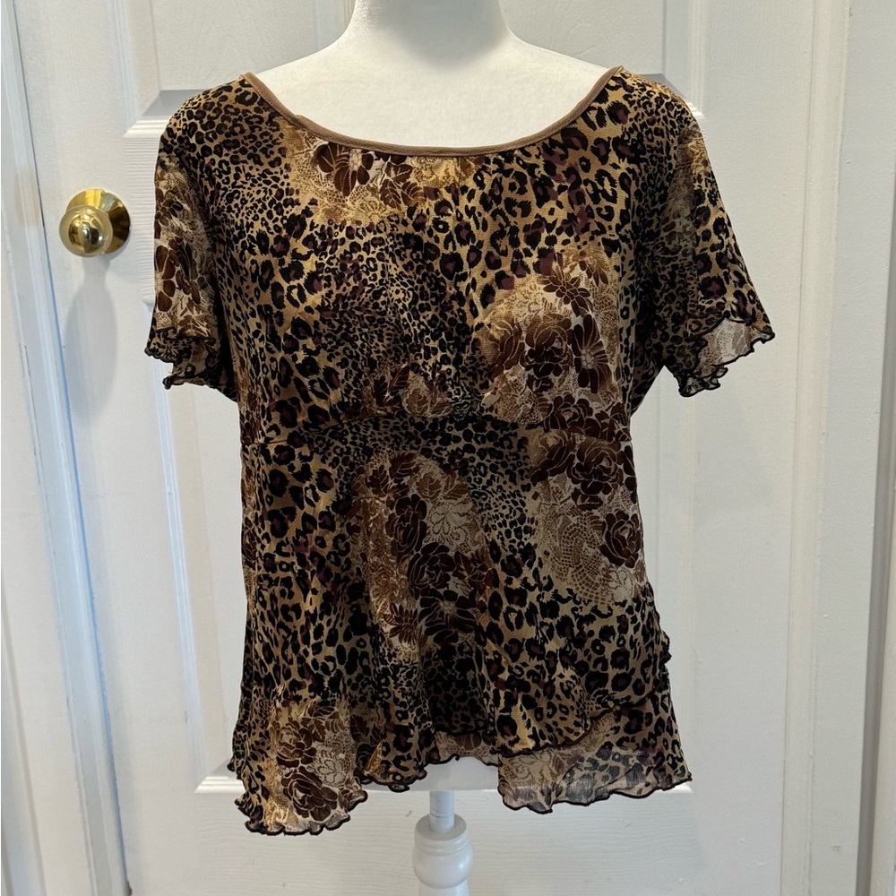 Susan Lawrence Brown Leopard Floral Blouse